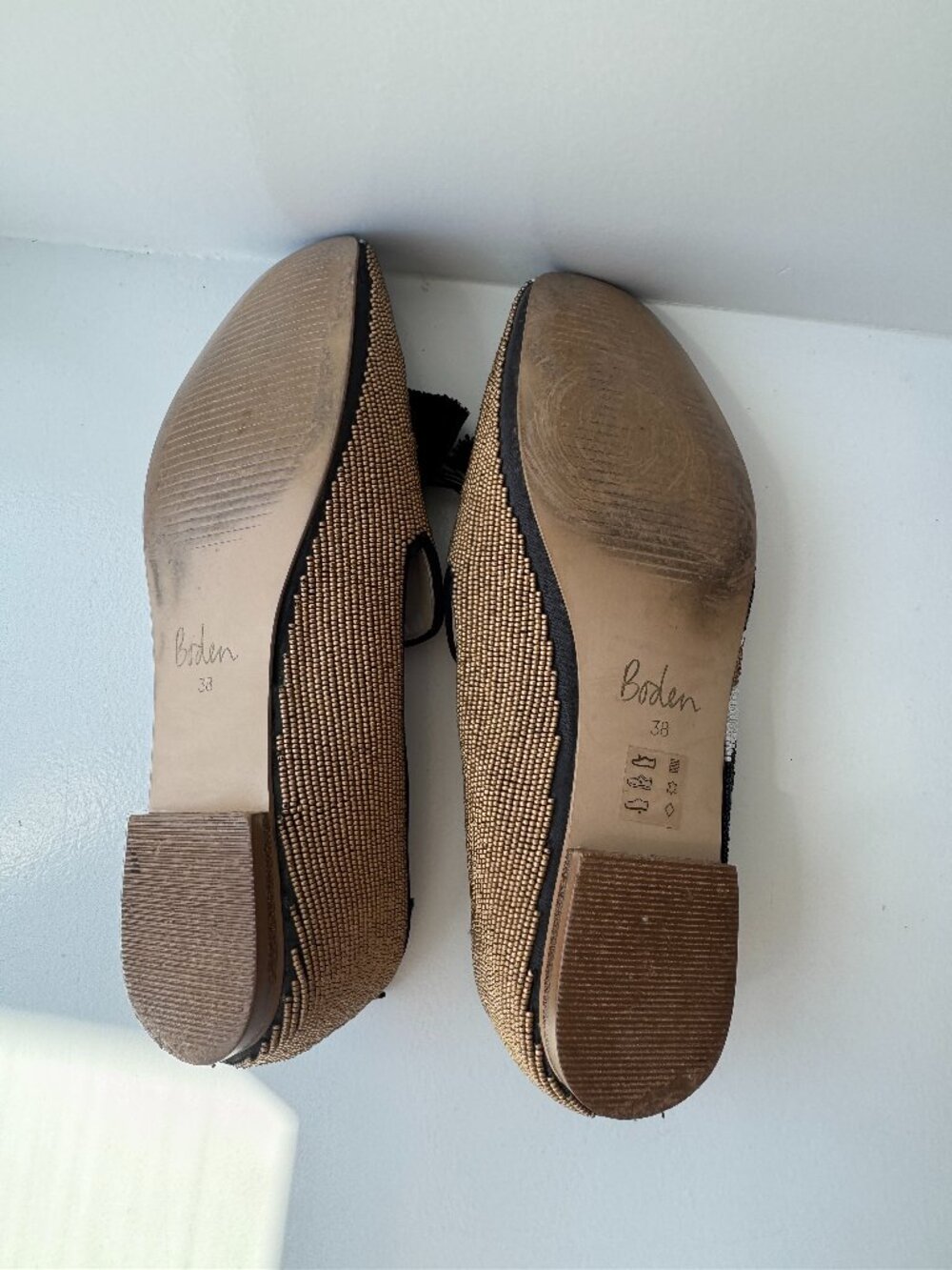 Boden Evelina Beaded Tassel Loafers Black Tan EU 38 - Picture 12 of 12